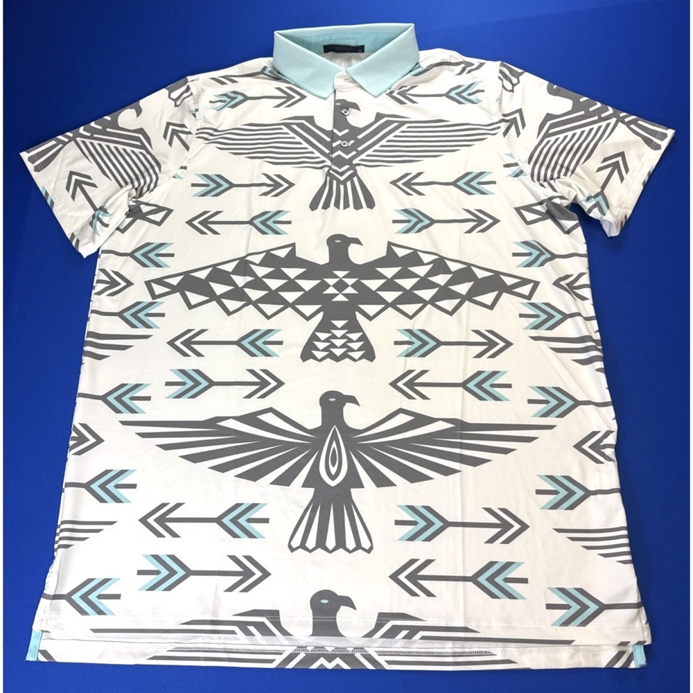 Greyson Polo Golf Shirt‎ White Rocky Mountain High Aztec Pattern Men's Size XL